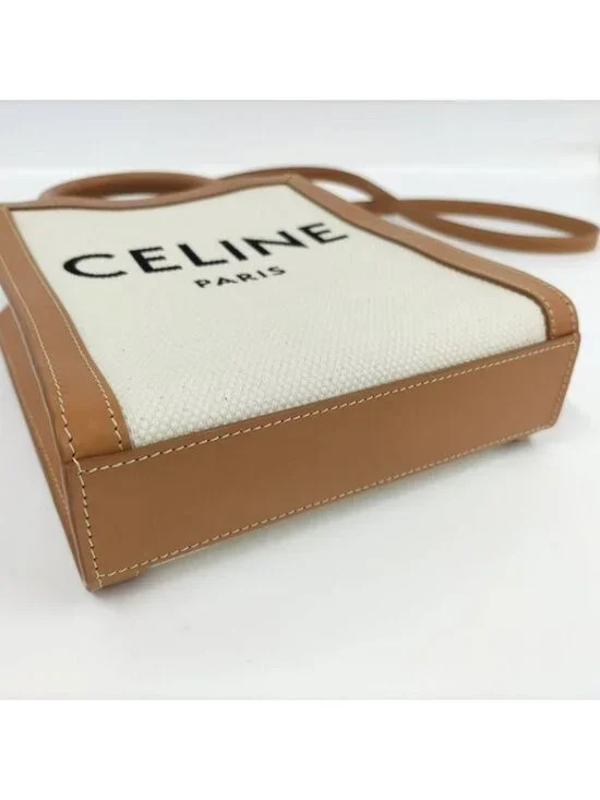 Celine Mini Vertical Cover 2-Way Bag Canvas Leather Brown Off White - Picture 5 of 9